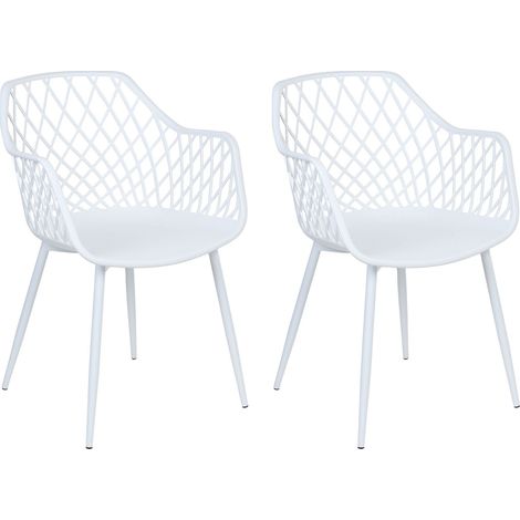 Set 2 sedie da pranzo plastica bianco gambe in metallo con schienale aperto Nashua II