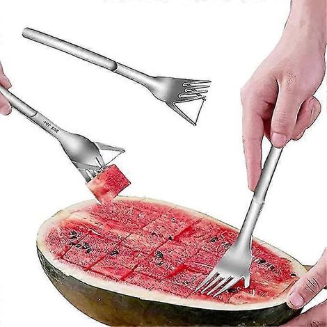 2-in-1-Wassermelonenschneider & -würfelschneider aus Edelstahl – Obstschneidegabel und Melonenwürfelschneider für die Küche