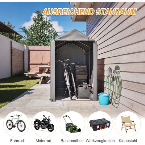 Abri vélo 187x100x160 cm, structure en acier noir thermolaqué, tente imperméable en bâche PE gris foncé pour vélo et outils de jardin – parfait pour balcon, terrasse et cour. (1/5)
