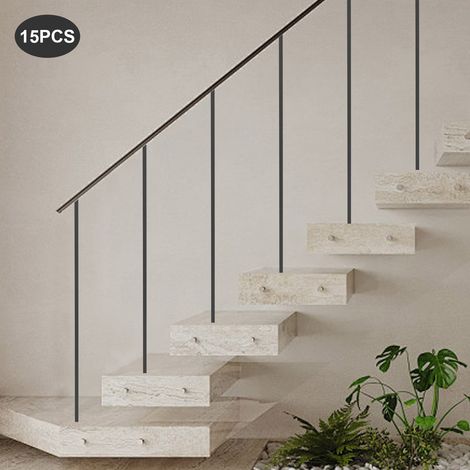 Poteaux de balustrade en fer forgé, lot de 15 poteaux métalliques pour terrasse, poteaux creux de 44 x 1/2 pouces, poteaux de rampe d'escalier (15 poteaux droits), sans socle (1/5)