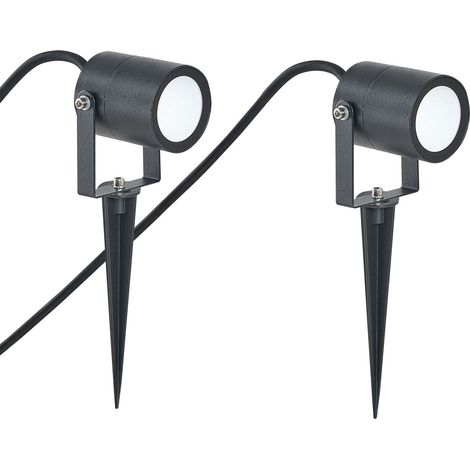 Set of 2 LED Outdoor Spike Lights Black Aluminium Ground Spotlights Garden Modern EWES (1/5)