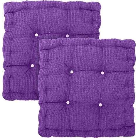 Outdoor Garden Chair Cushion, Set of 2 40x40cm Indoor and Outdoor Cotton Thick Padded Quilted Floor Cushion for Garden Chair (Lila) (1/5)