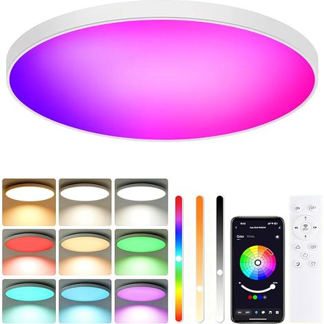 Plafonnier LED RGBIC, Plafonnier Connecté Rond 30cm, 24W 2700-6500K Dimmable Lampe de Plafond avec Télécommande et Contrôle APP, pour Chambre à Chambres, Salons, Couloir, Cuisine (1/5)