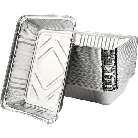 50 Barquette Aluminium, 1000ml, Rectangulaire, 22x15x5.5cm, Pour Barbecue, Cuisson, Restauration