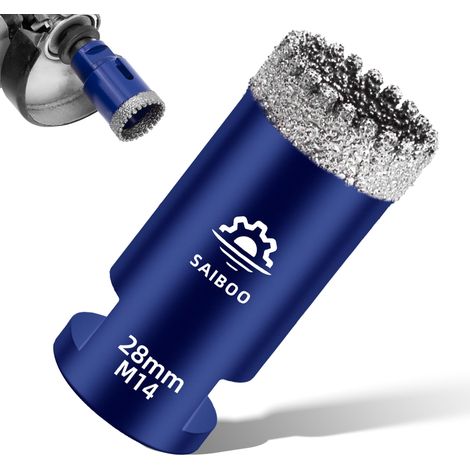 Forets Carrelage Diamant 28mm Scie Cloche Diamantée Brasé Sous Vide et Trépans avec Filetage M14 pour Granit Carrelage Porcelaine Céramique Marbre, pour Meuleuse d'angle (1/5)