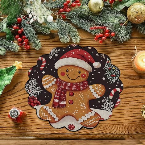 Sets de table de Noël style américain, dessous de plat antidérapants et isolants thermiques pour cuisines de restaurant, résistants aux taches et à l'usure, en stock - Lot de 6 pièces (vinyle) 36 x 36