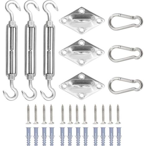 33 pièces accessoires de voile d'ombrage en acier inoxydable, kit d'auvent extérieur pour terrasse de jardin, vis à crochet à ressort,5mm (1/5)
