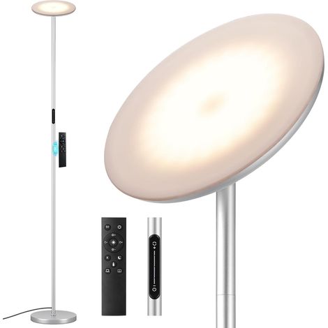 LED-Stehlampe für Wohnzimmer, 36 W, moderne, dimmbare Lampe mit Fernbedienung und Touch-Steuerung, 1-Stunden-Timer, Industriestil für Wohnzimmer, Schlafzimmer und Büro (Grau) (1/5)