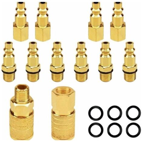 FENOPLASTICALntyq Lot de 12 raccords d'air et de bouchons d'air NPT 1/4 NPT, ensemble de connexion rapide industriel de type D, coupleur d'air et kit d'air, raccords de compresseur de tuyau d'avion (1/5)
