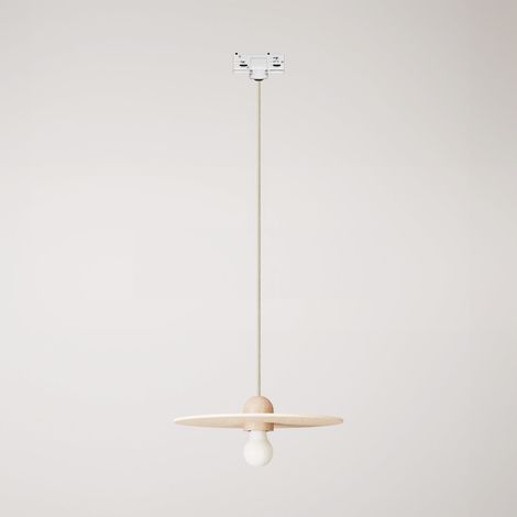 Creative Cables - Candeeiro de calha em madeira com cabo têxtil e abajur UFO - lâmpada não incluída