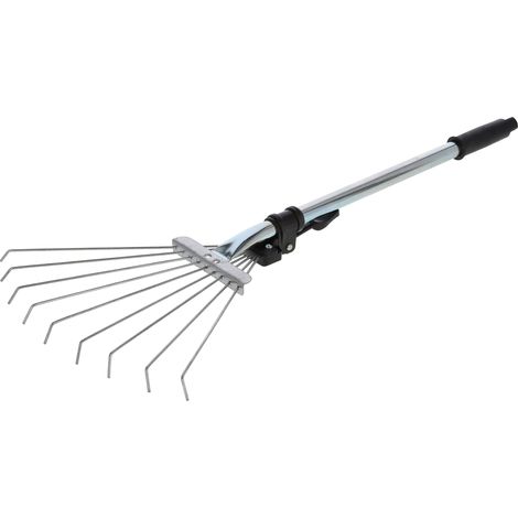 KOTARBAU® Râteau à Feuilles - Réglable - Mini Râteau de Jardin - 12 - 30 cm - Argent - Avec Manche - 9 Dents Flexibles - Outil Léger pour Massifs de Fleurs - Fil d’acier plastique (1/5)