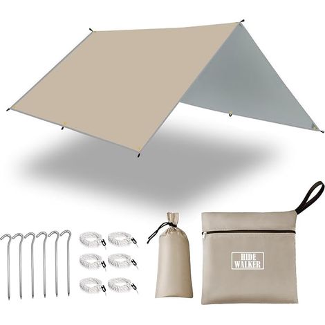 Camping Tarp 3X3 3X4 Ultralight Tarp Rainproof Waterproof Tent Canvas Anti-UV Ripstop Tarp Bivvy Lightweight Portable Protection Against Rain Snow Shelter Hiking Kaki 4x4M (1/5)