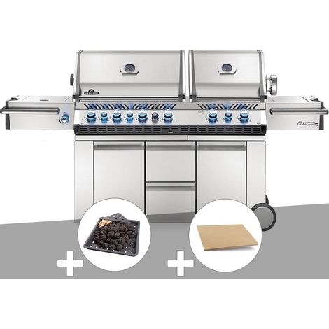 Barbecue à gaz Prestige Pro 825 + Plateau charbon + Pierre à pizza large rectangle - Napoleon