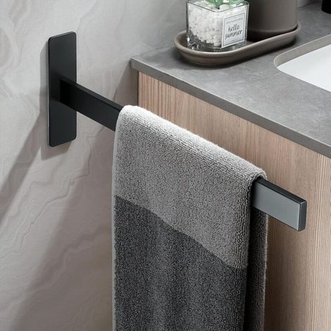 Porte Serviette sans Perçage en Acier Inoxydable Noir Mat Porte Serviettes Barre Mural Porte-Serviettes Auto Adhésif pour Salle de Bain Et Cuisine (1/4)