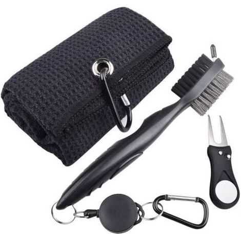 Kit de nettoyage de clubs de golf avec brosse et serviette, brosse et kit de nettoyage des rainures de clubs de golf, accessoires de golf pour hommes (1/5)