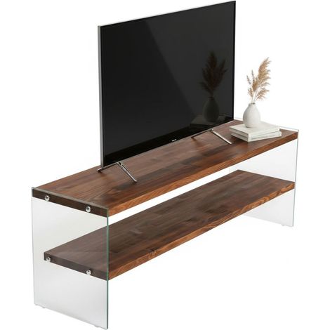 Soporte TV Umbria, 2 estantes, un compartimento, soporta 20 kg, 140x35x45h cm, marrón