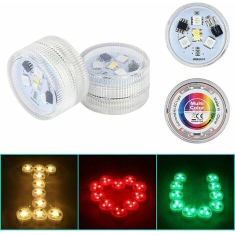 10 mini luci subacquee a LED, luci subacquee RGB multicolor impermeabili, candele a LED con 1 telecomando (1/3)