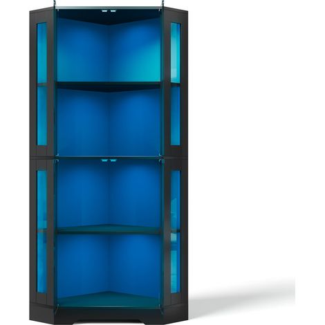 Eckvitrine aus Glas mit LED, 165 cm, schwarzer Vitrinenschrank aus MDF (1/5)