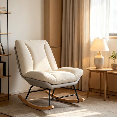 Mecedora de 5 posiciones – mecedora reclinable – fundas extraíbles – cómodos reposabrazos – lino beige – 62x90,5x100 cm (1/5)
