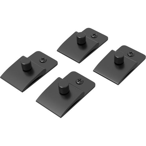 Cuatro pinzas metálicas con tornillos para colgar tapices. Fáciles de instalar y aptas para colgar tanto del techo como de otros tapices. (1/5)