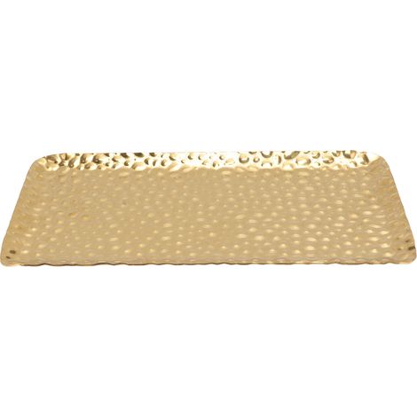 Plateau martelé en acier inoxydable inodore, 19,5 x 9,5 cm, finition dorée. Idéal pour le salon, la chambre, la cuisine et la salle de bain. (1/5)