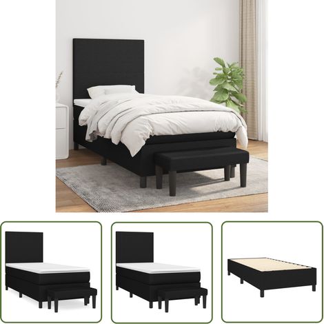 The Living Store Sommier à lattes de lit avec matelas Noir 100x200 cm Tissu - Lit Double - Lit Plateforme - Literie - Chambre À Coucher - Meuble De Rangement (1/5)