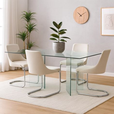 Dmora - Tavolo fisso Dpier, Tavolo da pranzo, Tavolo per cucina, Scrivania rettangolare da ufficio, 180x90h78 cm, Trasparente (1/5)