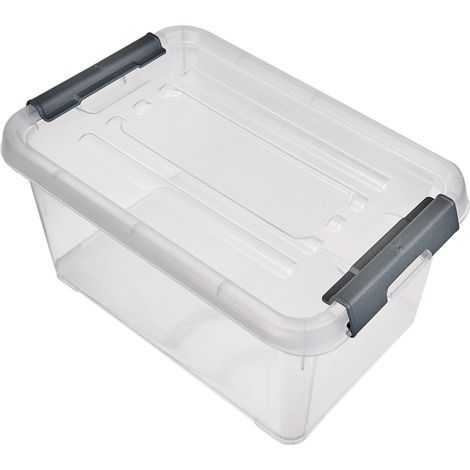 x 6L Storage Box, Clip Closure, Clear Plastic, Stackable, For Bedroom and Garage (1/5)