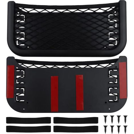 Lot de 2 filets de rangement pour voiture avec vis et bande élastique, auto-adhésifs, multifonctionnels, pour dossier de siège (1/4)