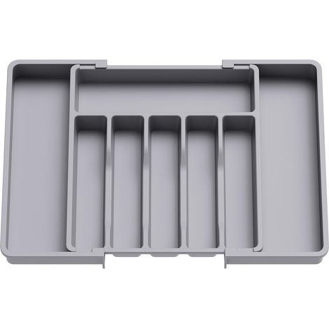 Organiseur de tiroir à couverts, rangement de cuisine extensible, organisateur de couverts compact en plastique pour cuillères et fourchettes, 33-57 x 38 cm, gris (1/5)