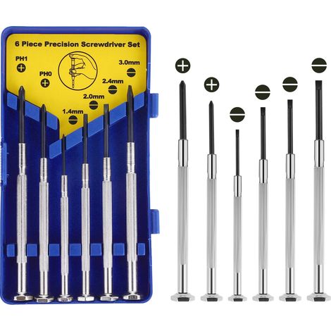 Lot de 6 mini tournevis de réparation pour lunettes, montres, bijoux et tournevis cruciformes à tête plate de précision (1/5)