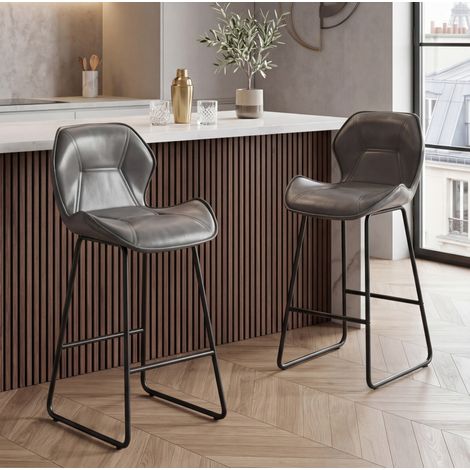 MEUBLIV Lot de 2 tabourets de bar 48,5x47x91,5 cm gris – dossier et repose-pieds (1/5)