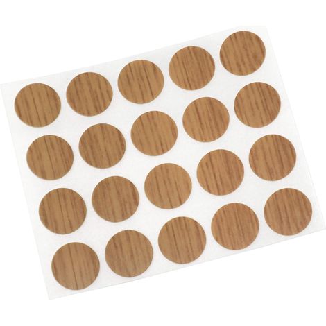 Caches vis adhésifs - 20 pièces - Imitation chêne - Dissimulation trous et rayures - Pour meubles et bois - Ø 13 mm (1/5)