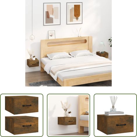 vidaXL Table de chevet flottante - Tables de chevet murales 2 pcs Chêne fumé 35x35x20 cm (1/5)