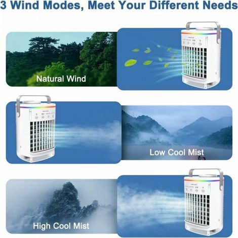 Mini Climatiseur Mobile Pour Chambre À Coucher, Climatiseur Mobile Mini Air Cooler Avec Bac À Glaçons, Ventilateur Usb, Maison Et Bureau (Blanc) (1/5)