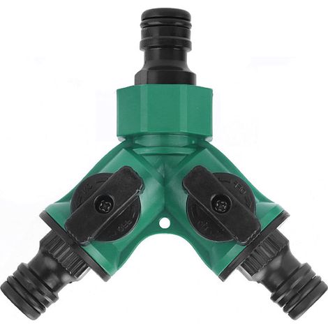 Lot de 2 Vannes 3 Voies Tuyau Jardin avec Interrupteur Raccord Robinet Connecteur Eau Arrosage Durable Vert