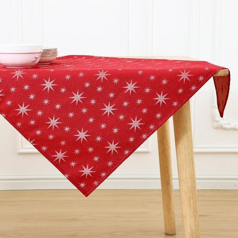 Tischdecke Weihnachten 80x80cm Rot Sternenmuster abwaschbar & wasserabweisend
