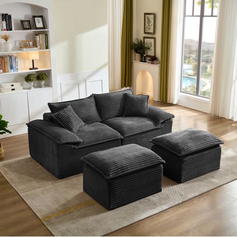 Divano 2 posti con pouf in corduroy 206 cm OKMYHOME (1/5)