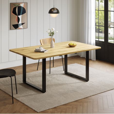 Mesa extensible 140/180/220 x 80 cm, rectangular, en MDF, color natural OKMYHOME (1/5)