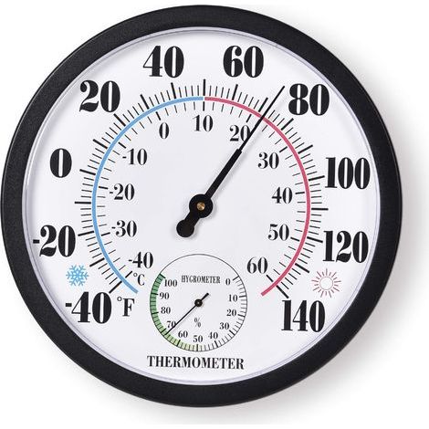 Innen- und Außenthermometer, großer digitaler Wandtyp, Thermometer-Hygrometer, wasserdicht, keine Batterie erforderlich, 25 cm