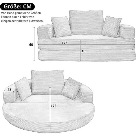 Ovales, knochenloses 2-in-1-Klappbett, Samtbezug, 173 x 176 cm (1/5)