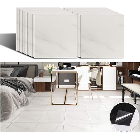 Autocollant de Sol en Marbre Gris Blanc Auto-adhésif pour Dosseret de Cuisine étanche à l'huile 30cm x 30cm PVC Autocollant de Carrelage de Salle de Bain étanche pour Mur Amovible 24 Pièces (1/5)