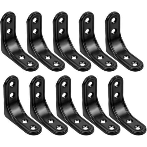 10pcs L Corner Bracket, 50mm x 50mm Stainless Steel Wall Shelf Bracket, 90 Degree Right Angle, for Wooden Shelves and Windows, Black (1/4)