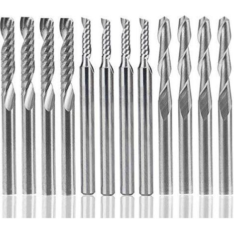 12pcs Tungsten Carbide End Mill Set, 4pcs 3.175mm(1/8") Double Flute End Mills for CNC Machining + 8pcs Single Edge End Mills (2 Types) for Nylon, Resin, ABS, Acrylic, PVC, M (1/5)