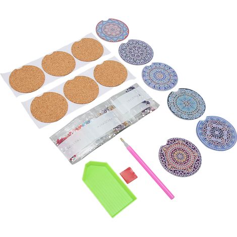 Ensemble de 6 sous-verres de voiture en strass, style mandala étincelant, inodores, durables, ensemble artistique en strass, convient aux voitures et aux maisons. (1/5)