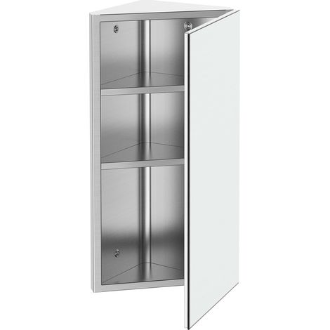 Meuble d'angle de salle de bain, armoire de salle de bain avec miroir, fermeture magnétique et 3 étagères gain de place, 60 x 30 x 18,4 cm