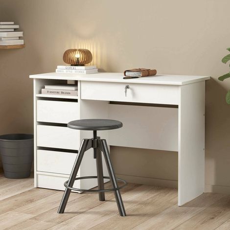 Dmora - Escritorio Franklin, Escritorio multiusos, Mesa de oficina para PC, El plan de trabajo, 109x49 h76 cm, Blanco (1/5)