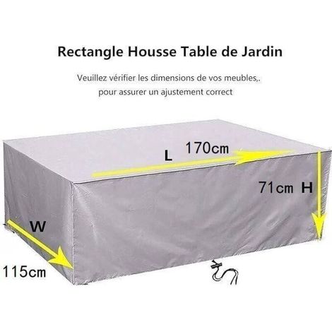 Housse Salon de Jardin 170x115x71cm 420D Oxford Argent Housse Table de Jardin Rectangulaire Protection Bache Table de Jardin Mobilier Extérieur Imperméable Coupe-Vent Anti-UV Résistant Au Froid (1/4)
