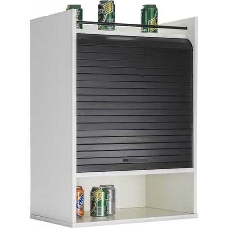 Meuble de rangement haut à rideau 3 niches noir et blanc Lohan