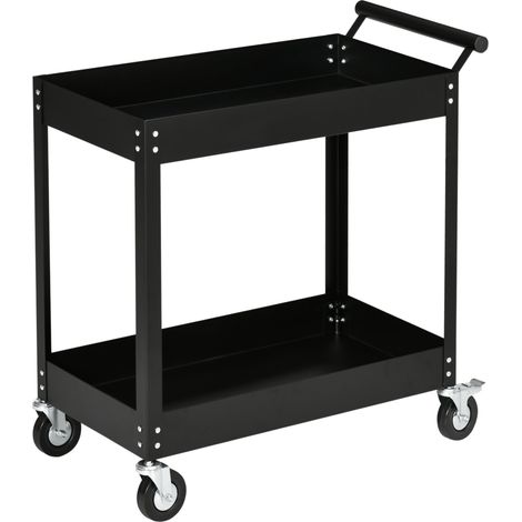 Carro de taller de acero negro con 2 estantes, carga 150 kg, 84,5 x 38 x 84 cm (1/5)